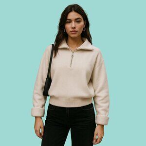 ✨ Cozy Chic Cream Half-Zip Pullover by Happily Grey – Size S
